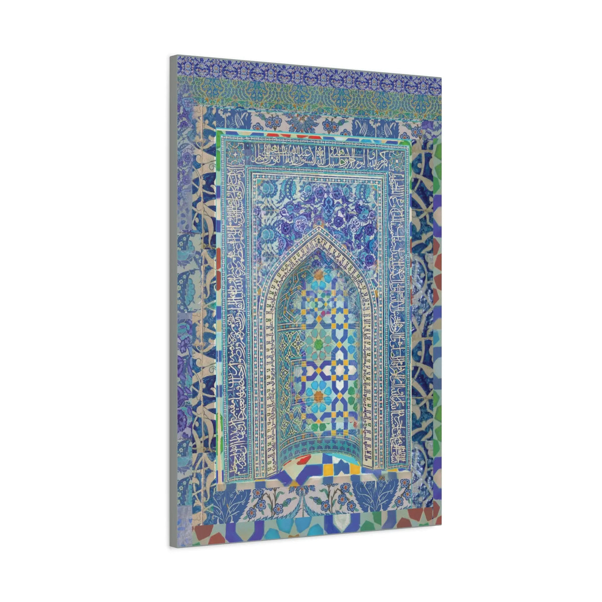 Islamic Tile Pattern Canvas Art – Blue Mosaic Archway Wall Decor – Moroccan Geometric Stretched Canvas Print Printify
