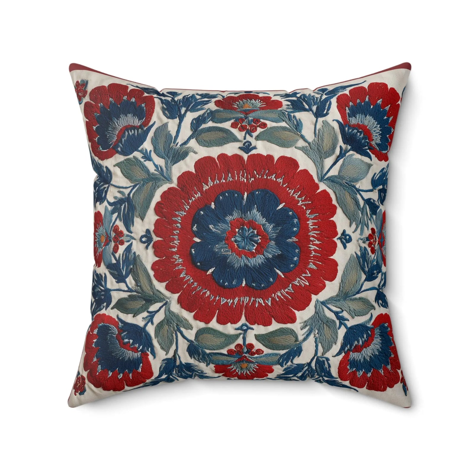 Boho Floral Suzani Cushion – Faux Suede Throw Pillow Decor – SZHeritage