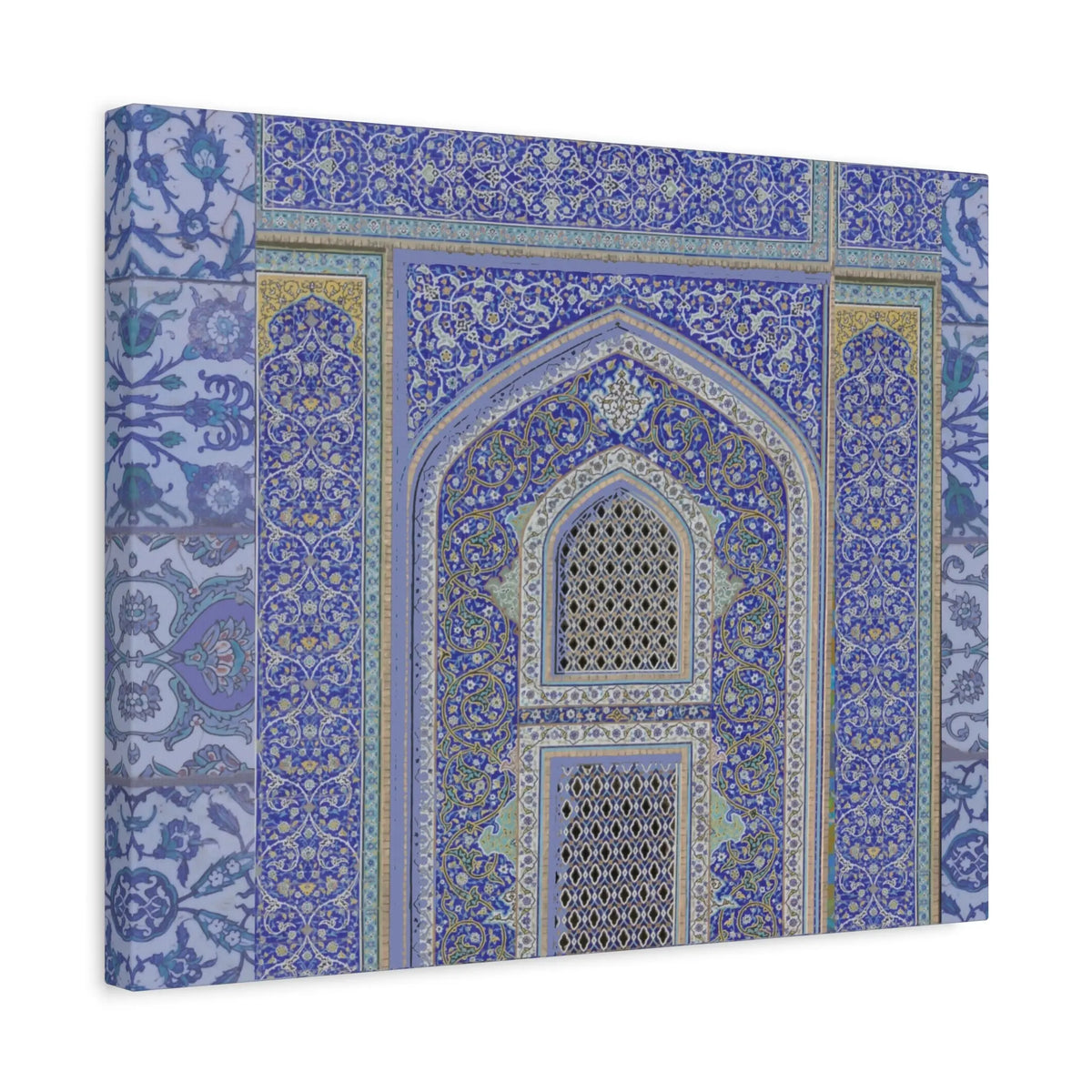Blue Persian Tile Arch Canvas Art – Islamic Geometric Wall Decor – Persian Mosaic Archway Stretched Canvas Print Printify