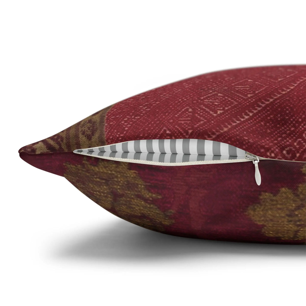Vintage Patchwork Cushion Cover - Burgundy Gold Boho Throw Pillow - SZHeritage