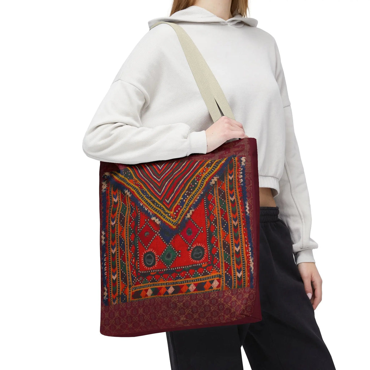 Bohemian Vintage Kilim Tote Bag – Tribal Geometric Illustration – Rustic Ethnic Pattern – Premium Reusable Shopping Bag A Canvas of Nomad Culture Printify