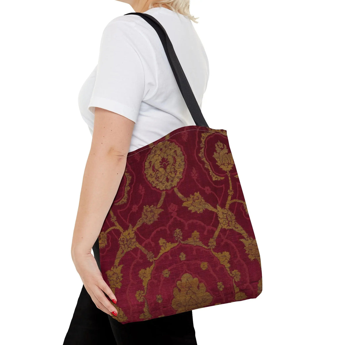 Vintage Damask Tote Bag - Red &amp; Gold Baroque Canvas Bag - SZHeritage