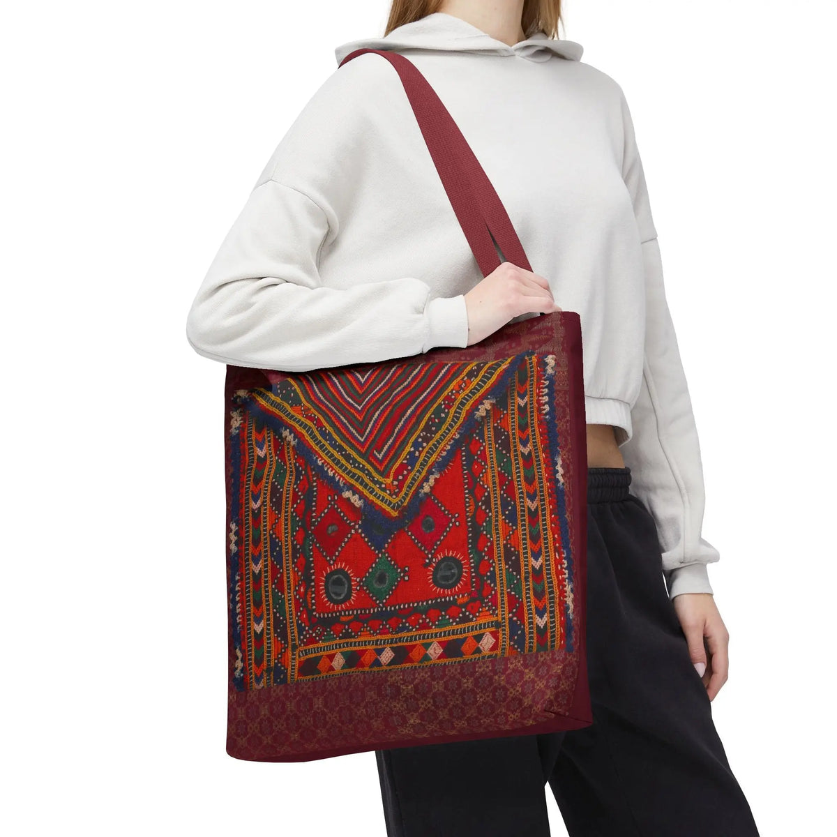Bohemian Vintage Kilim Tote Bag – Tribal Geometric Illustration – Rustic Ethnic Pattern – Premium Reusable Shopping Bag A Canvas of Nomad Culture Printify