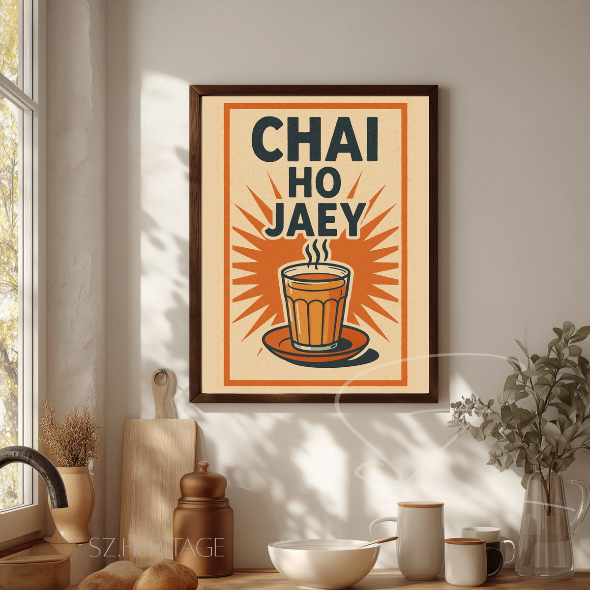 Chai Ho Jaey? – Retro Invitation Wall Art – Vibrant Kitchen Decor   – Nostalgic Tea Time Poster Printify