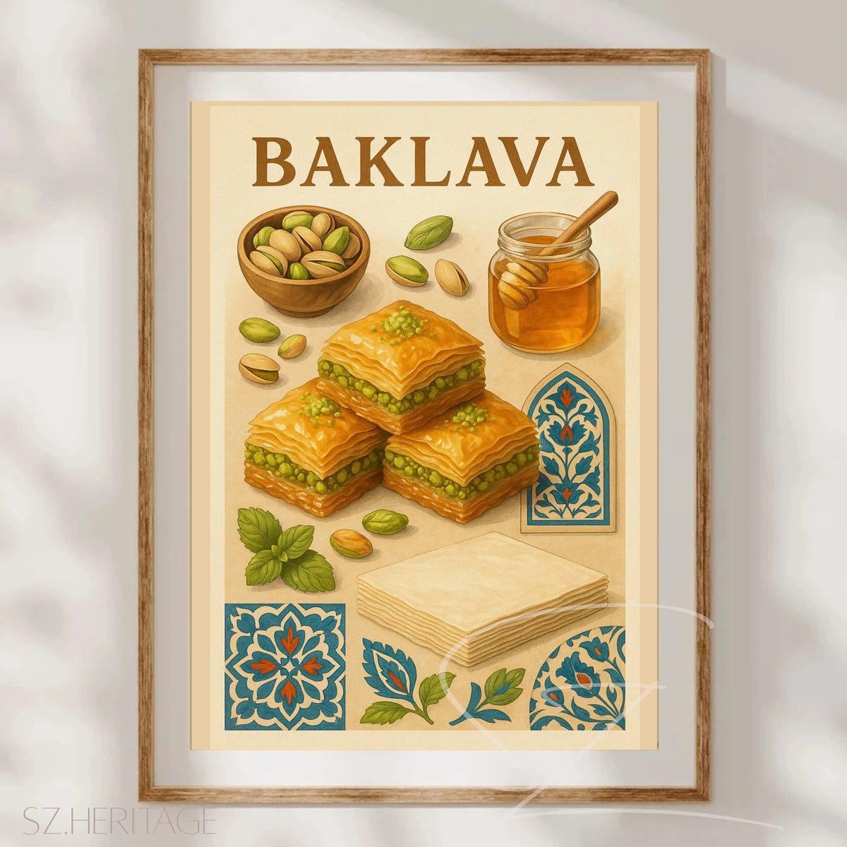 Baklava – Retro Kitchen Wall Art Print – Vibrant Cultural Home Accent – Bohemian Vibes – Nostalgic Heritage Dessert Poster Printify