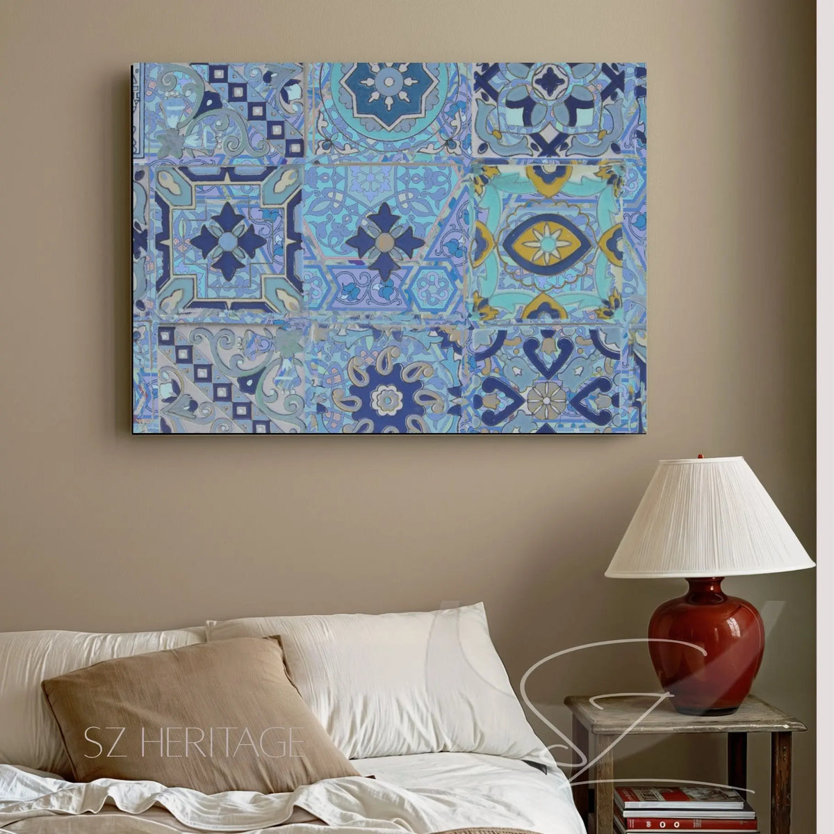 Blue Mediterranean Tile Canvas Print – Portuguese Azulejo Style Wall Art – Coastal Blue Mosaic Stretched Canvas Decor Printify