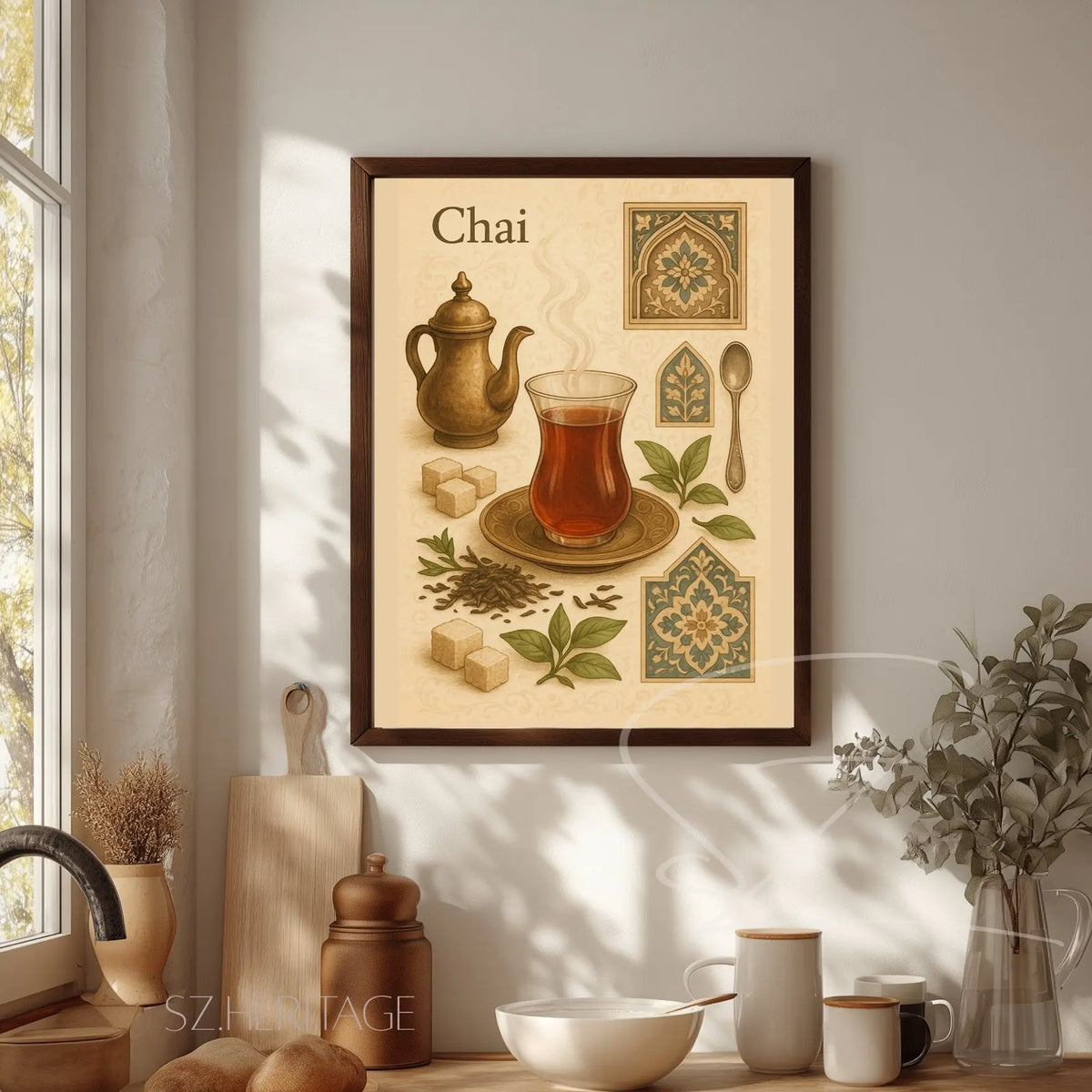 Kehwa Chai – Retro Kitchen Wall Art  Print– Vibrant Cultural Home Accent – Bohemian Vibes – Nostalgic South Asian Tea Poster Printify