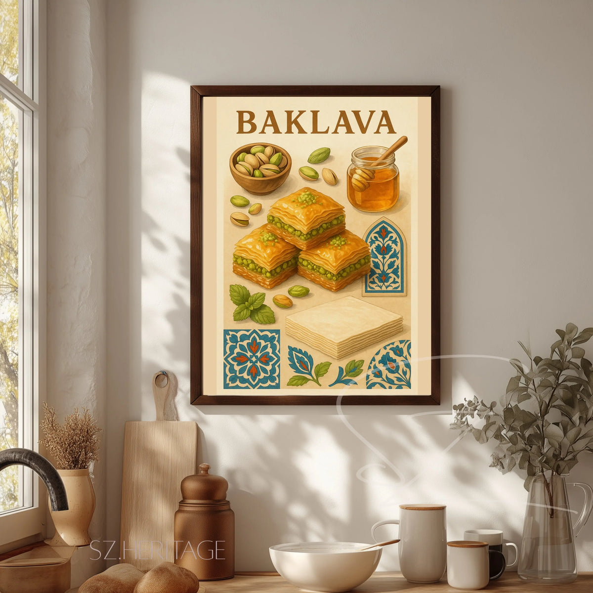 Baklava – Retro Kitchen Wall Art Print – Vibrant Cultural Home Accent – Bohemian Vibes – Nostalgic Heritage Dessert Poster Printify