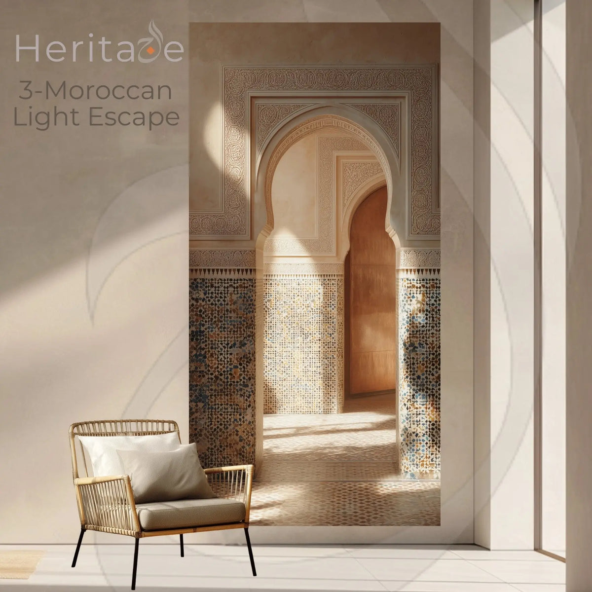 Moroccan Archway Wall Mural 36x72 - Sunlit Riad Peel &amp; Stick - SZHeritage
