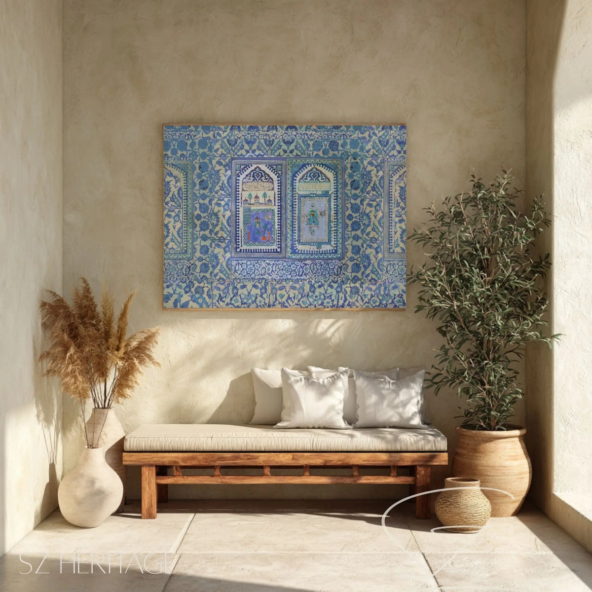 Makkah &amp; Madinah Ottoman Iznik Tile Art - Islamic Wall Art Print - SZHeritage