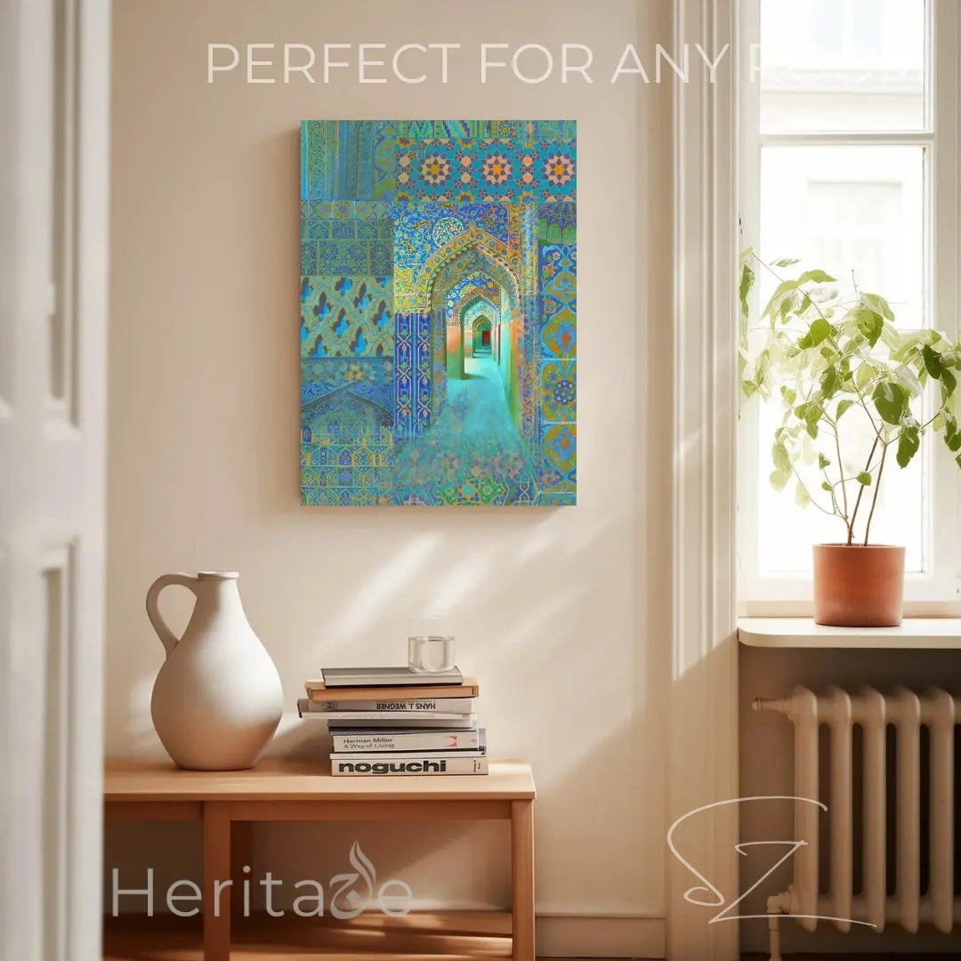 Blue &amp; Gold Islamic Archway Canvas - Mosque Mosaic Wall Art - SZHeritage