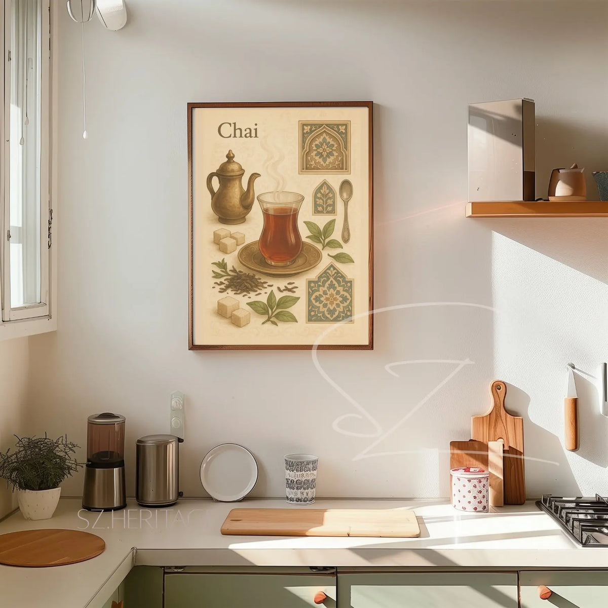 Kehwa Chai – Retro Kitchen Wall Art  Print– Vibrant Cultural Home Accent – Bohemian Vibes – Nostalgic South Asian Tea Poster Printify