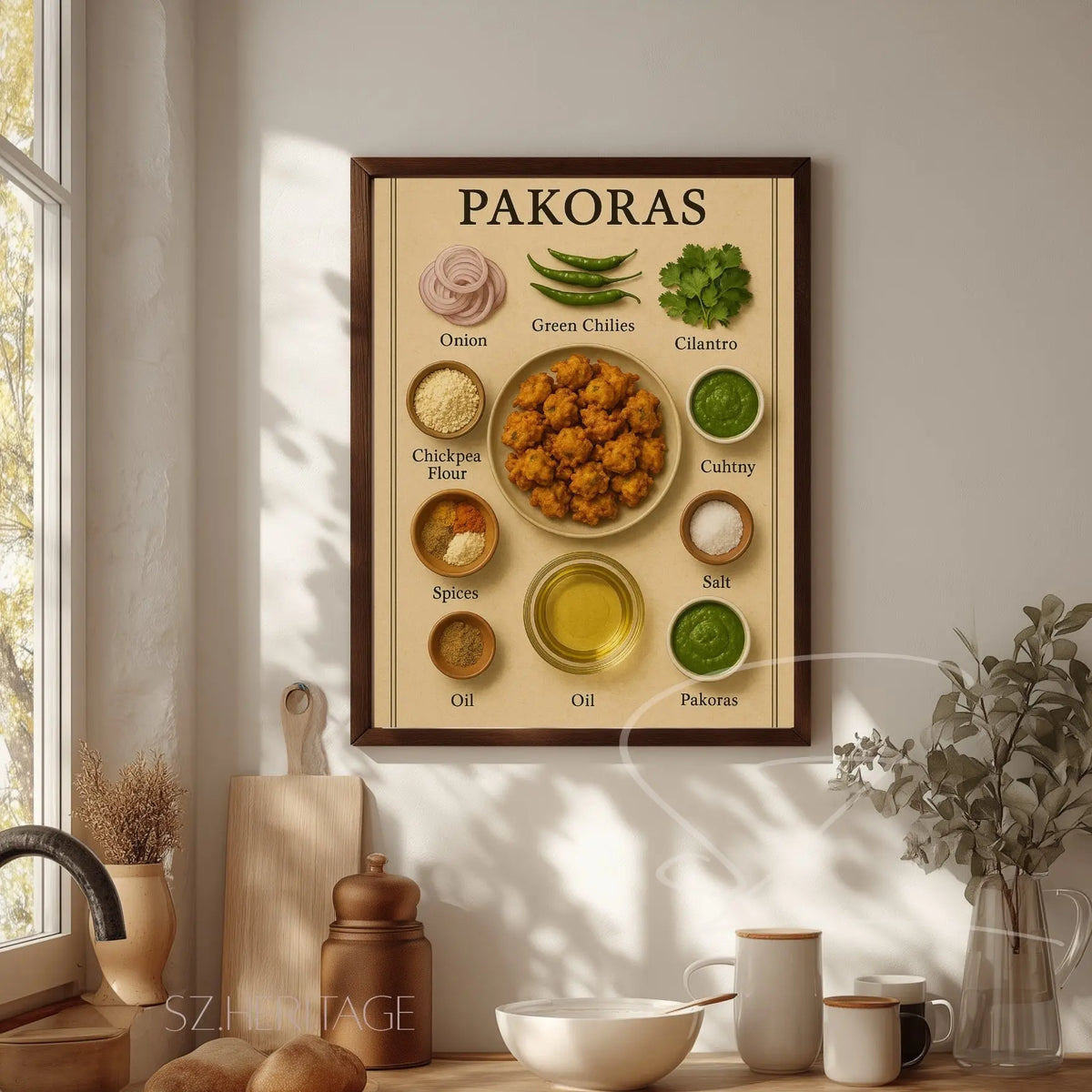 Pakoras Retro Kitchen Wall Art - Desi Heritage Food Poster Print - SZHeritage