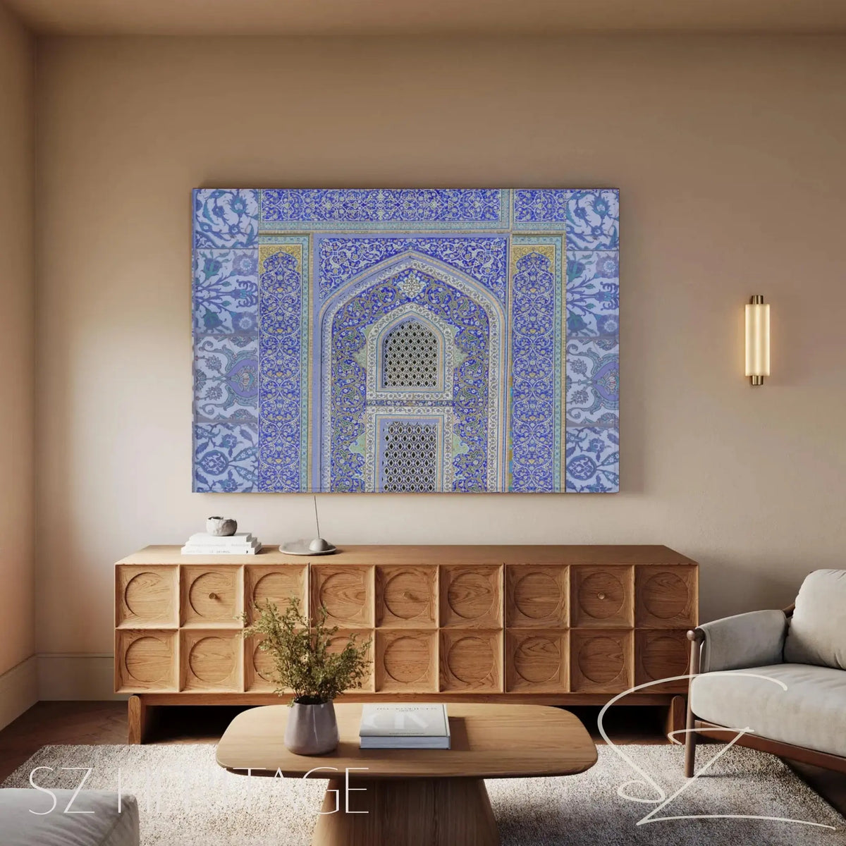 Blue Persian Tile Arch Canvas Art – Islamic Geometric Wall Decor – Persian Mosaic Archway Stretched Canvas Print Printify