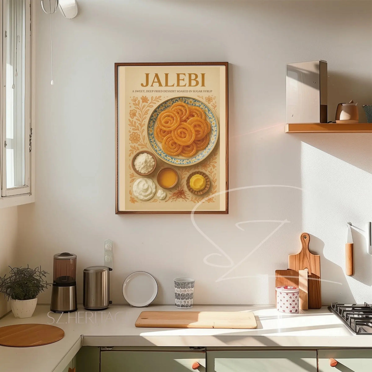 Jalebi – Retro Kitchen Wall Art – Vibrant Cultural Home Accent – Bohemian Vibes – Nostalgic South Asian Food Poster Printify