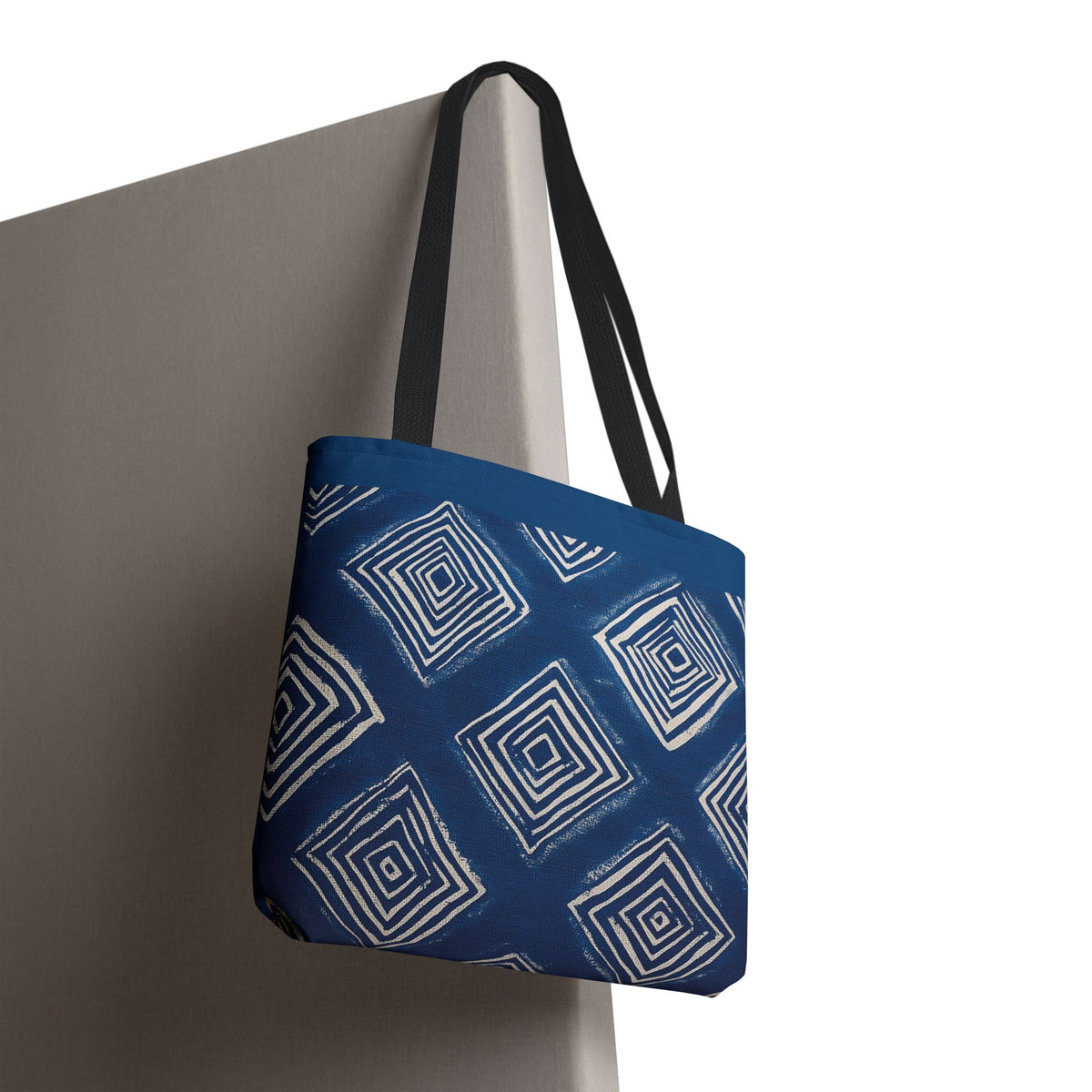 Indigo Geometric Tote Bag – Hand-Dyed Shibori Design – Blue &amp; White Japanese Pattern Reusable Canvas Bag – Bohemian Artisan Shoulder Bag