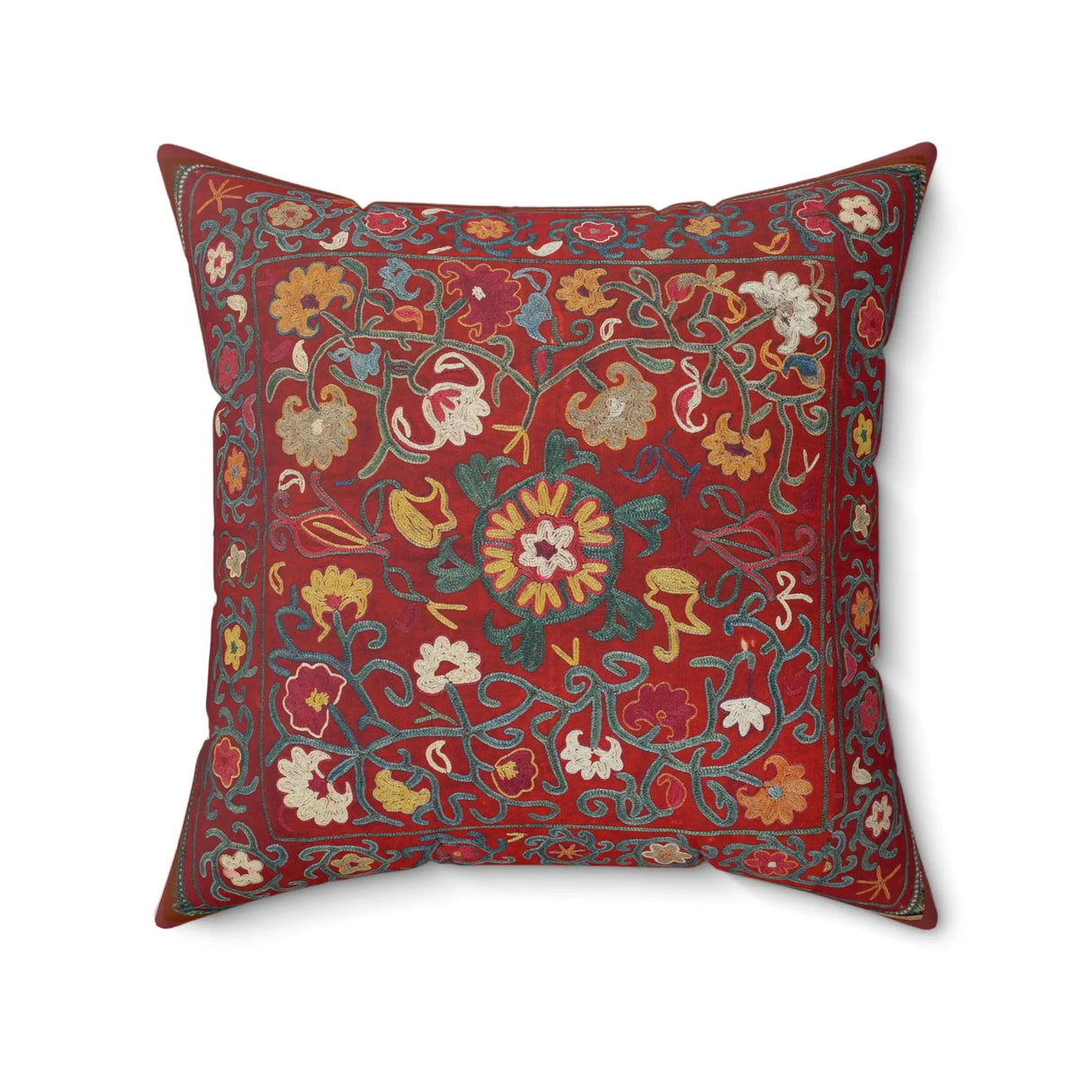 Crimson Gold Suzani Cushion - Heritage Floral Throw Pillow - SZHeritage