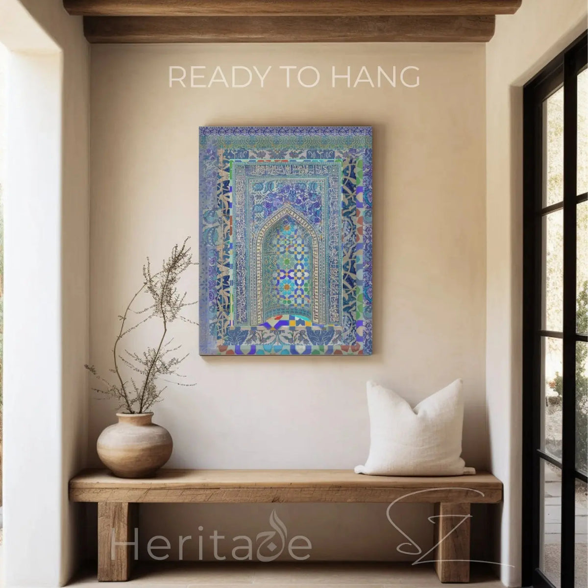 Islamic Tile Pattern Canvas Art – Blue Mosaic Archway Wall Decor – Moroccan Geometric Stretched Canvas Print Printify