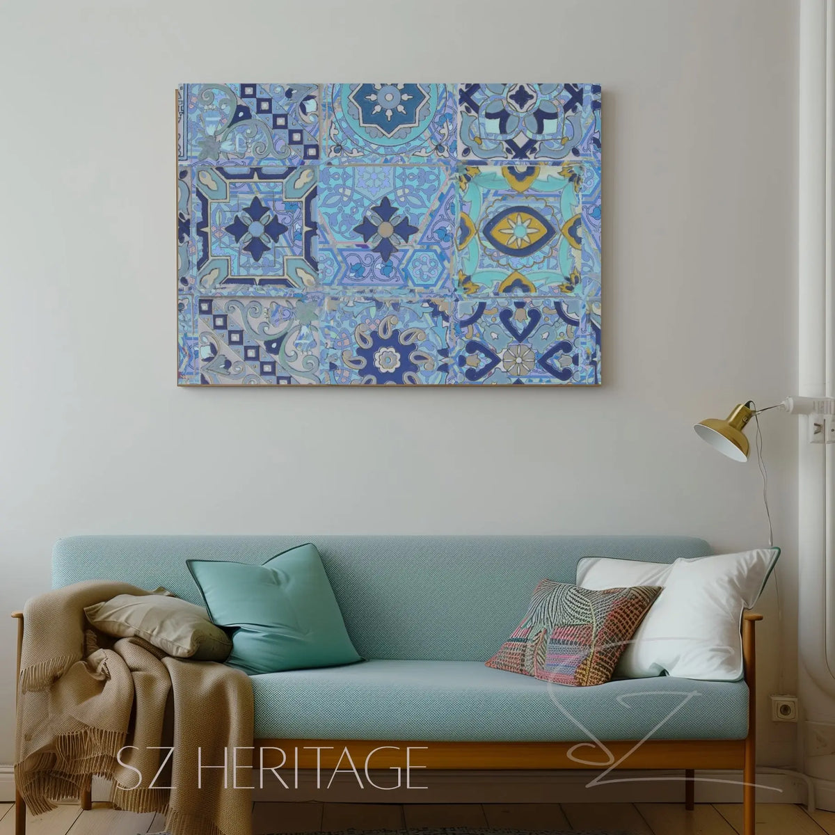 Blue Mediterranean Tile Canvas Print – Portuguese Azulejo Style Wall Art – Coastal Blue Mosaic Stretched Canvas Decor Printify
