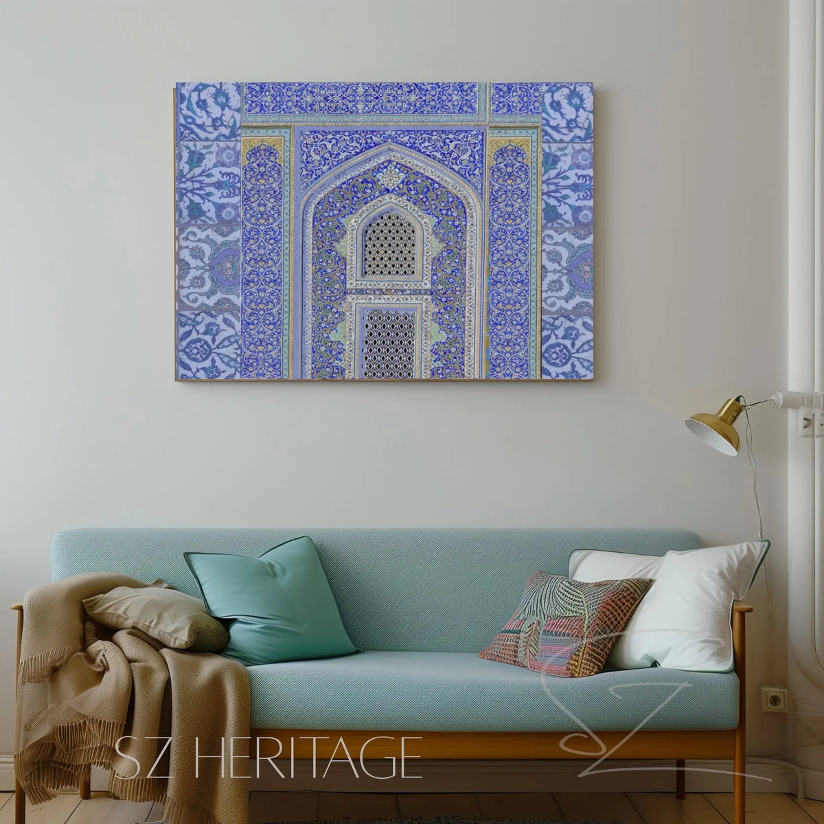 Blue Persian Tile Arch Canvas Art – Islamic Geometric Wall Decor – Persian Mosaic Archway Stretched Canvas Print Printify