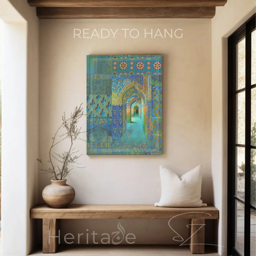 Blue &amp; Gold Islamic Archway Canvas - Mosque Mosaic Wall Art - SZHeritage