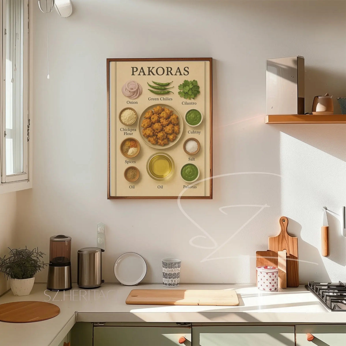 Pakoras Retro Kitchen Wall Art - Desi Heritage Food Poster Print - SZHeritage
