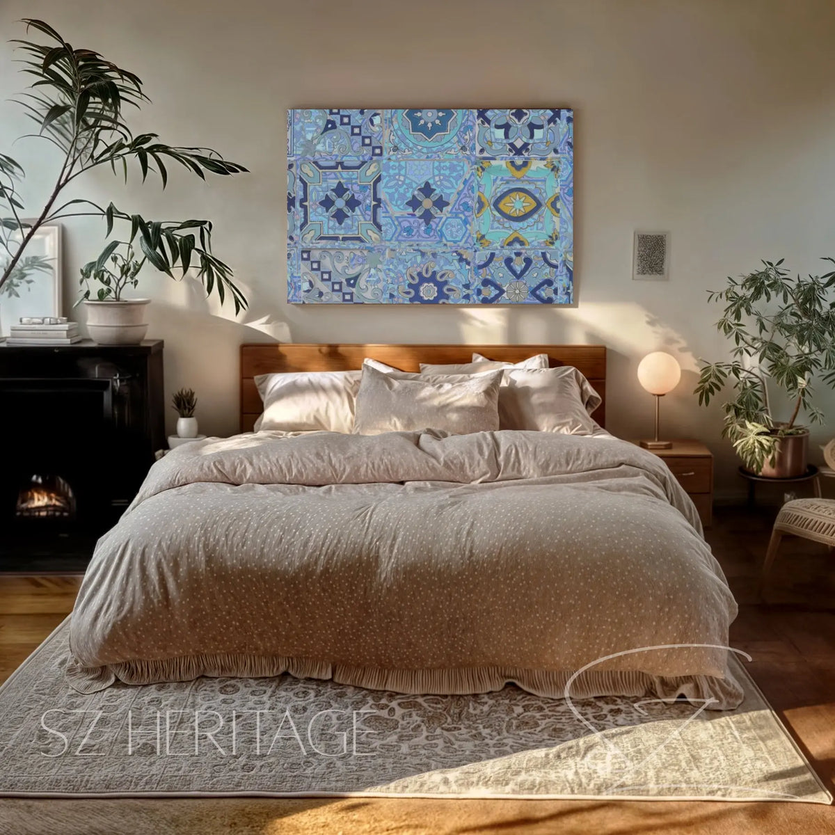 Blue Mediterranean Tile Canvas Print – Portuguese Azulejo Style Wall Art – Coastal Blue Mosaic Stretched Canvas Decor Printify