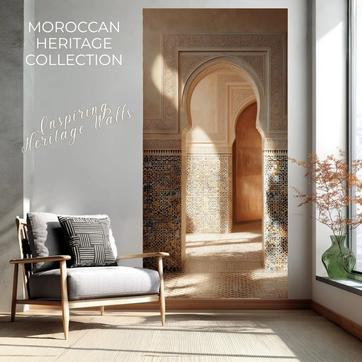 Moroccan Archway Wall Mural 36x72 - Sunlit Riad Peel &amp; Stick - SZHeritage