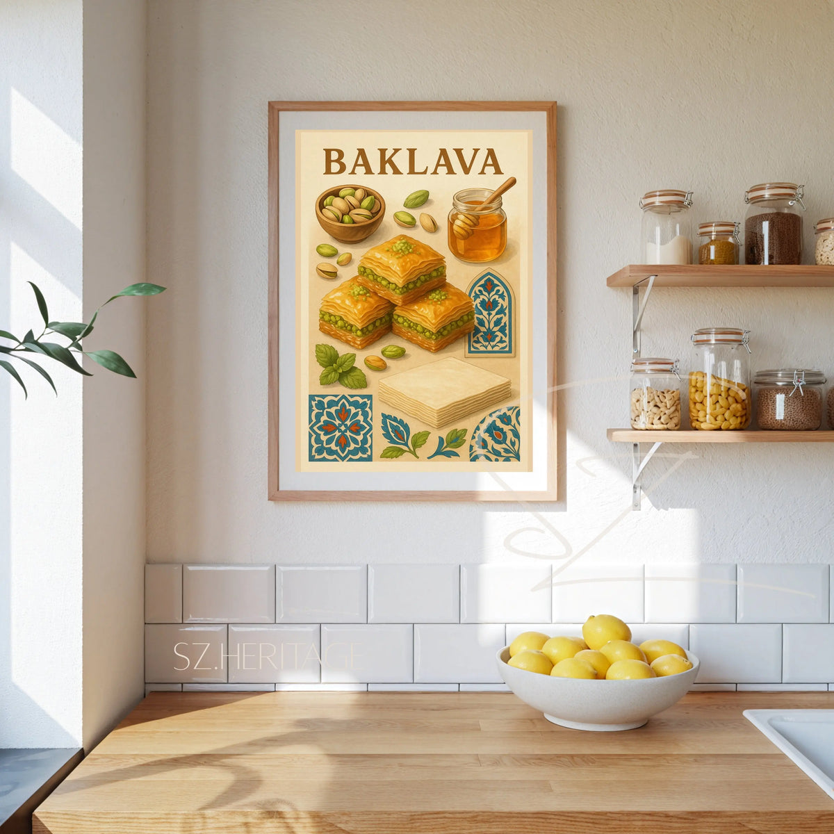 Baklava – Retro Kitchen Wall Art Print – Vibrant Cultural Home Accent – Bohemian Vibes – Nostalgic Heritage Dessert Poster Printify