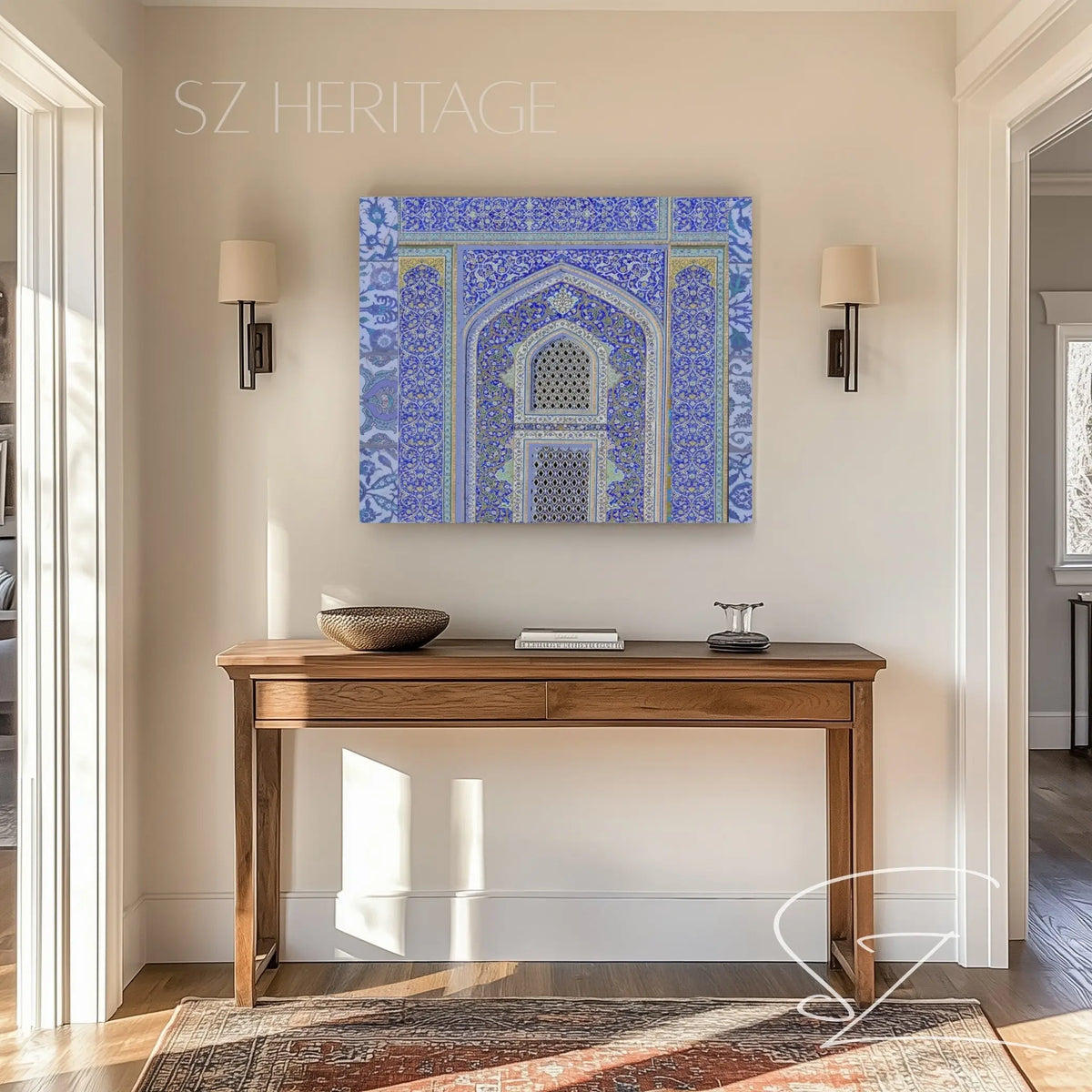 Blue Persian Tile Arch Canvas Art – Islamic Geometric Wall Decor – Persian Mosaic Archway Stretched Canvas Print Printify