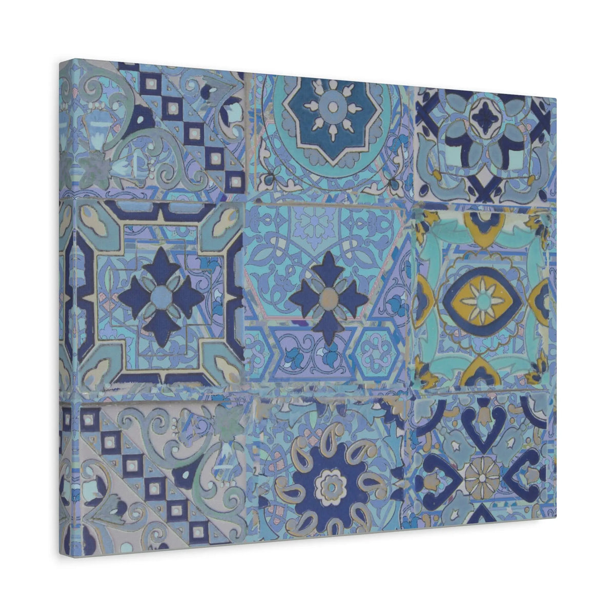 Blue Mediterranean Tile Canvas Print – Portuguese Azulejo Style Wall Art – Coastal Blue Mosaic Stretched Canvas Decor Printify