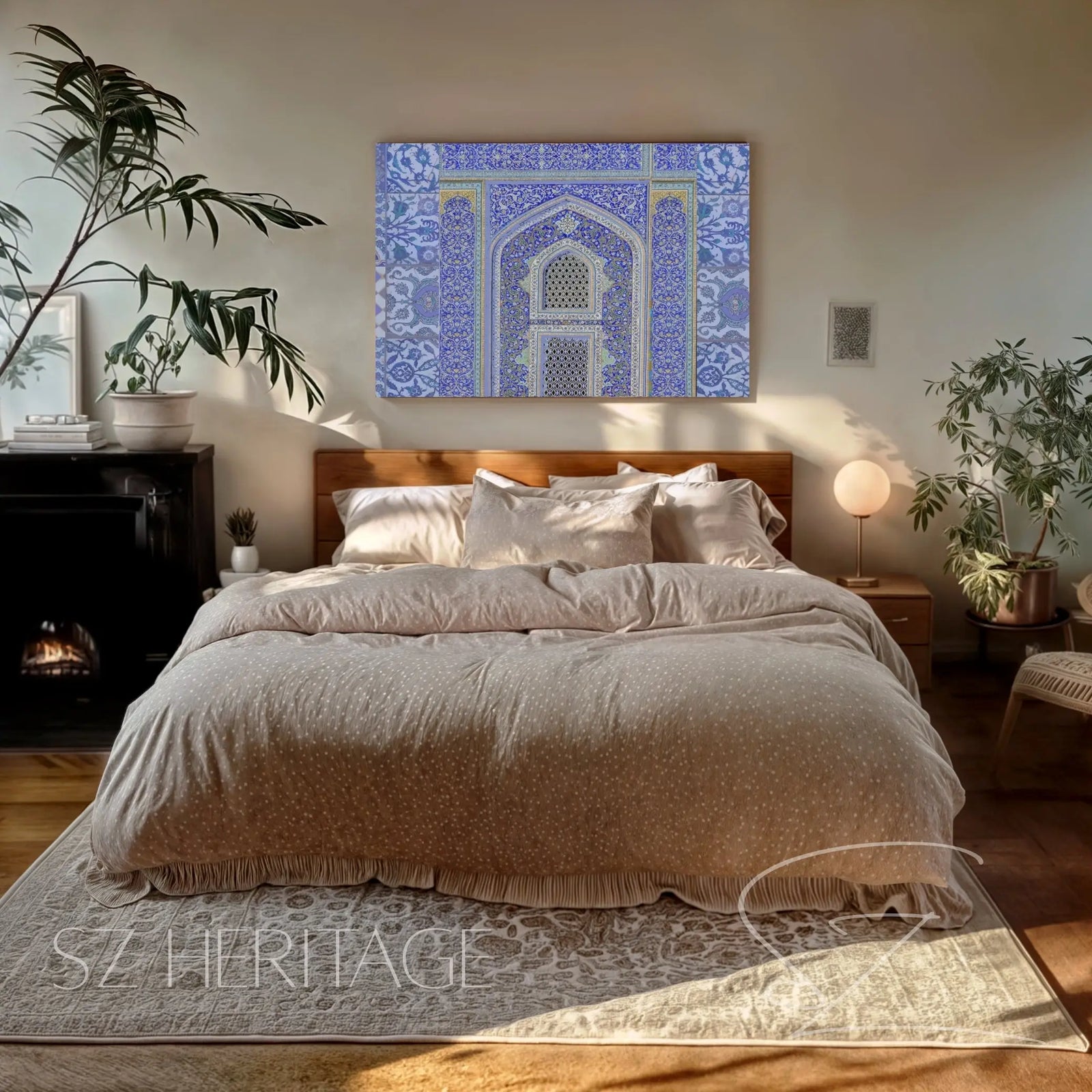 Blue Persian Tile Arch Canvas - Islamic Geometric Wall Decor - SZHeritage