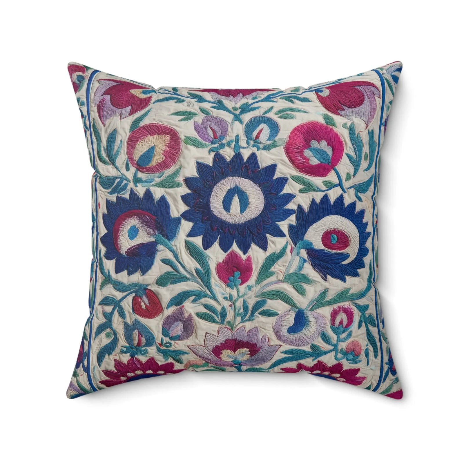 Boho Blue Suzani Cushion - Mediterranean Heritage Throw Pillow - SZHeritage