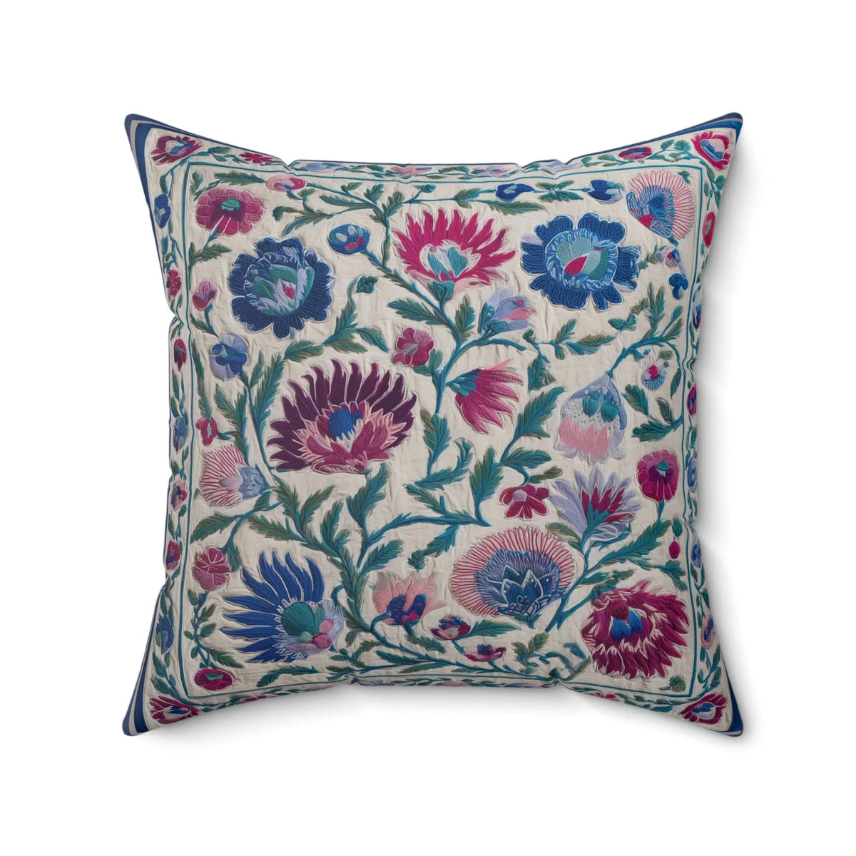 Boho Suzani Floral &amp; Stripe Cushion – Faux Suede Throw Pillow Decor – SZHeritage