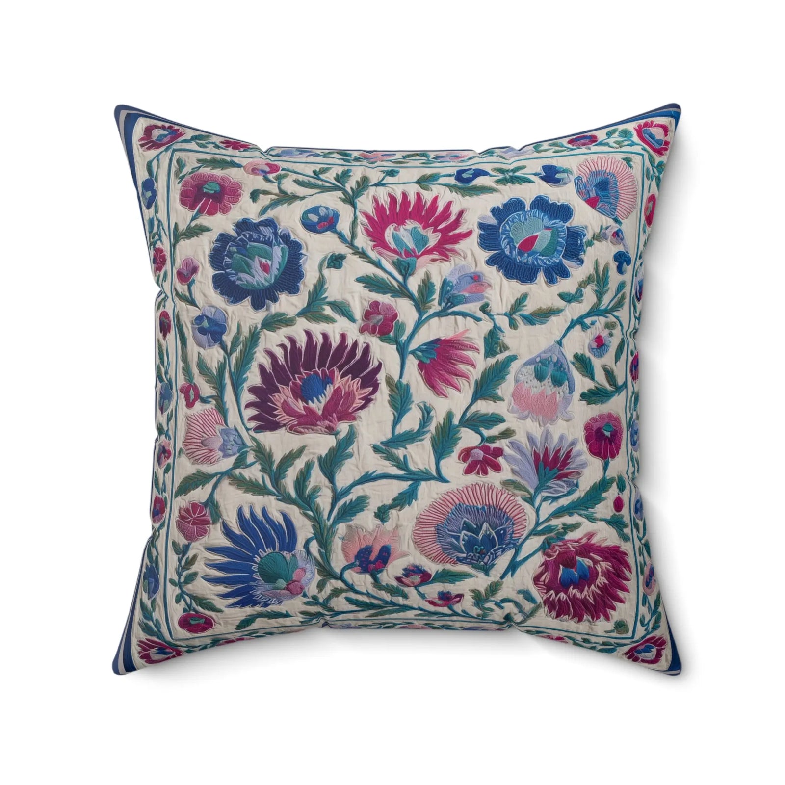 Boho Suzani Floral & Stripe Cushion – Faux Suede Throw Pillow Decor – SZHeritage