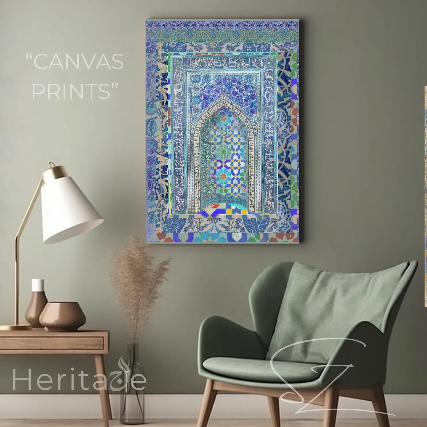 Blue Mosaic Arch Canvas - Islamic Geometric Tile Wall Art - SZHeritage