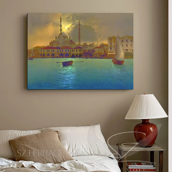 Istanbul Moonlight Mosque Canvas - Islamic Architecture Wall Art - SZHeritage