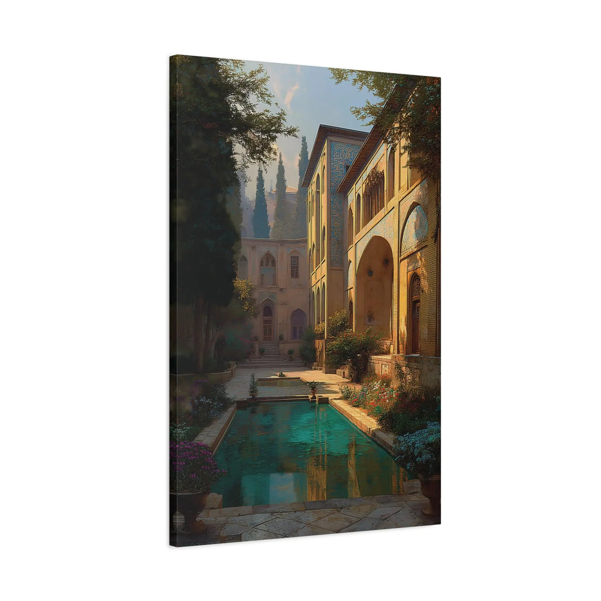 Mediterranean Courtyard Canvas Art - Moroccan Riad Wall Decor - SZHeritage