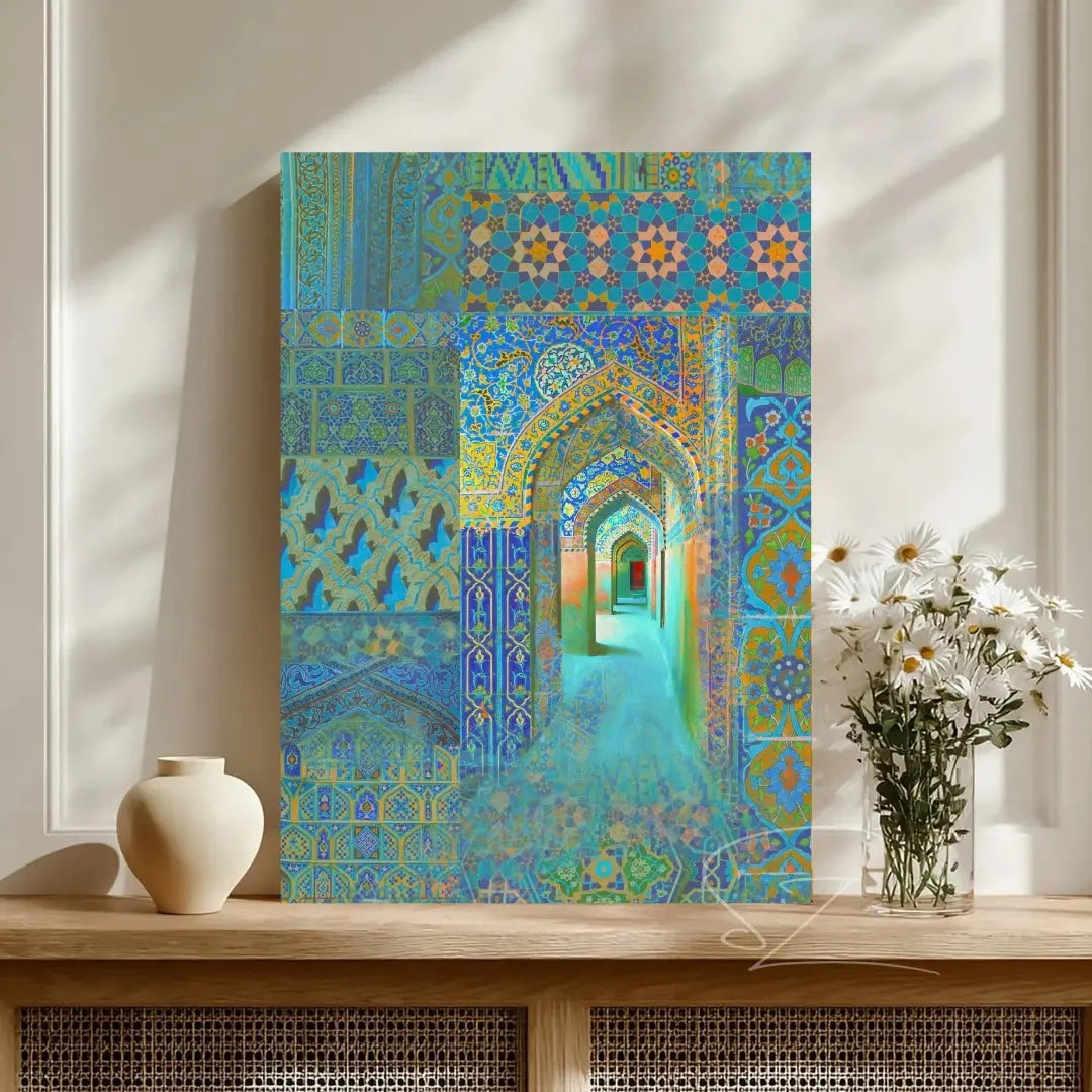 Blue & Gold Islamic Archway Canvas - Mosque Mosaic Wall Art - SZHeritage