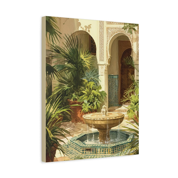 Moroccan Courtyard Fountain Canvas Art - Sunlit Riad Wall Decor - SZHeritage