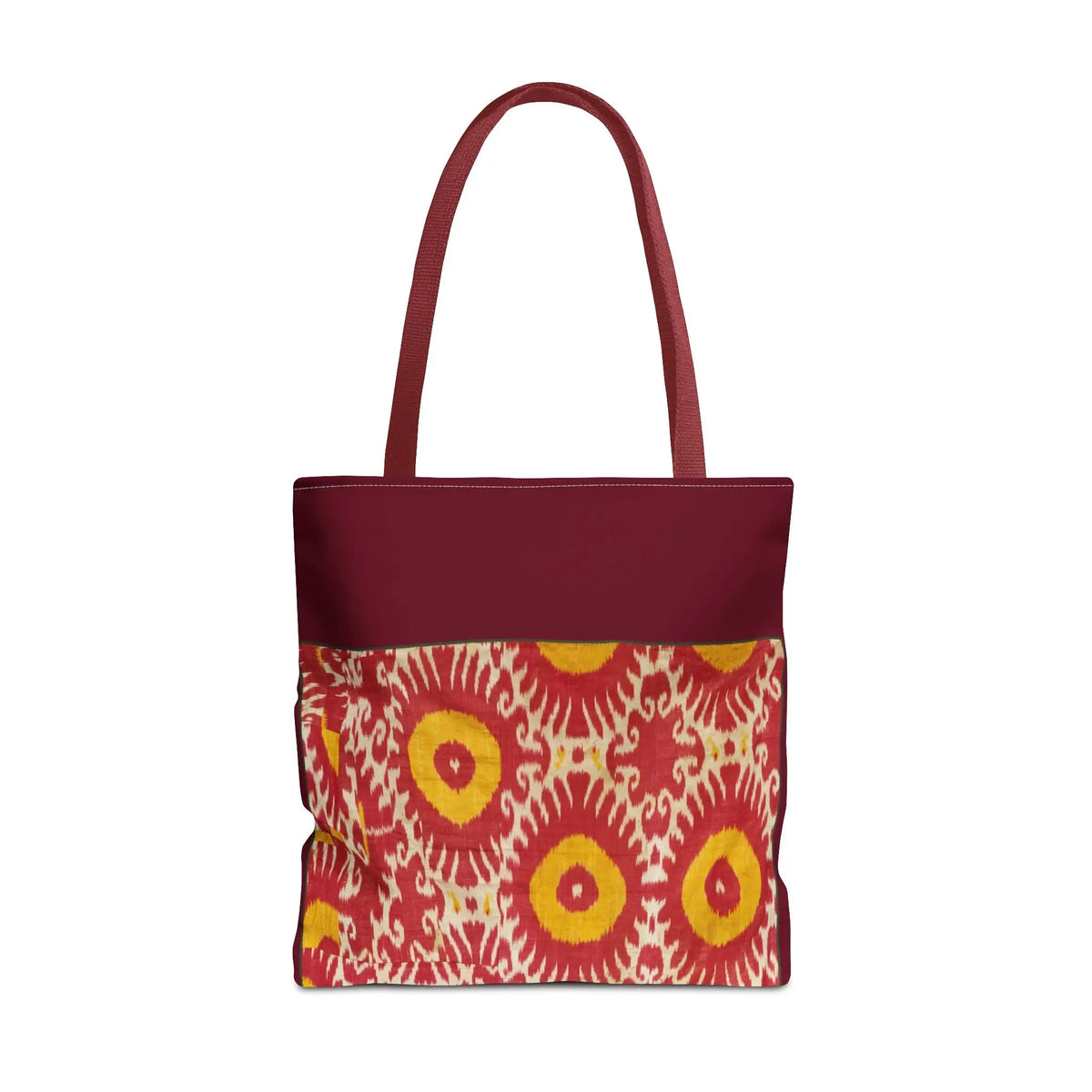  Ikat Sunset Tote Bag - Maroon Gold Bohemian Heritage Canvas Bag - SZHeritage