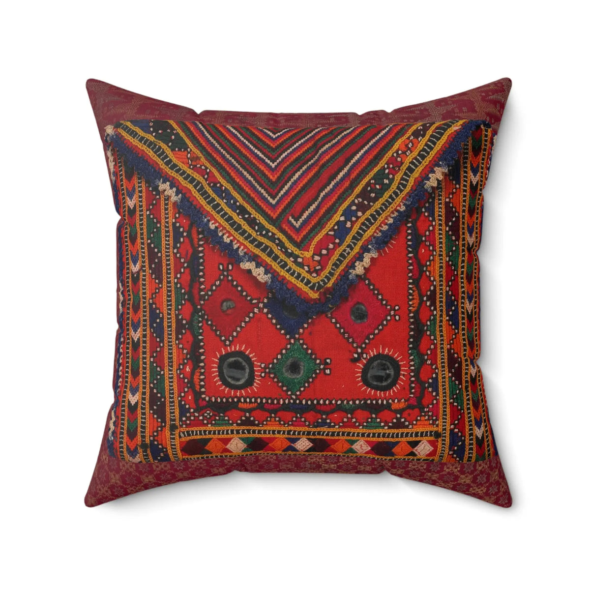 Tribal Folk Art Faux Suede Cushion - Crimson Heritage Throw Pillow - SZHeritage
