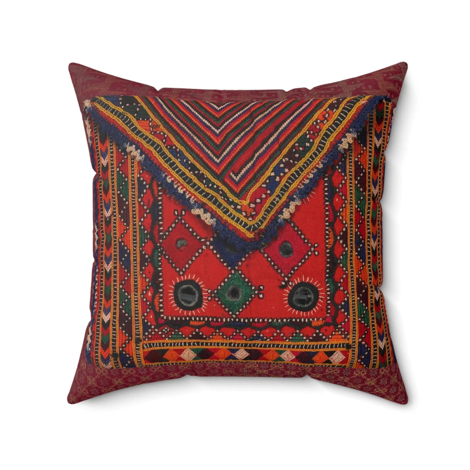 Tribal Folk Art Faux Suede Cushion - Crimson Heritage Throw Pillow - SZHeritage